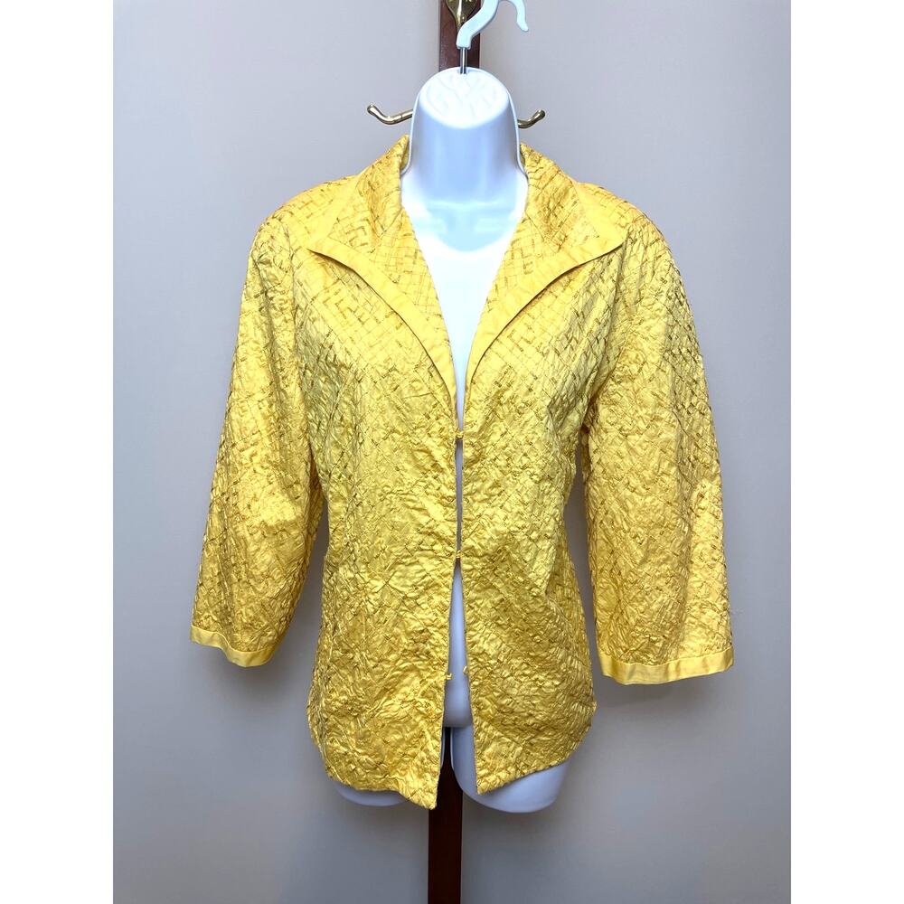 Chico’s Embroidered Cotton Jacket Size XL Yellow Gold